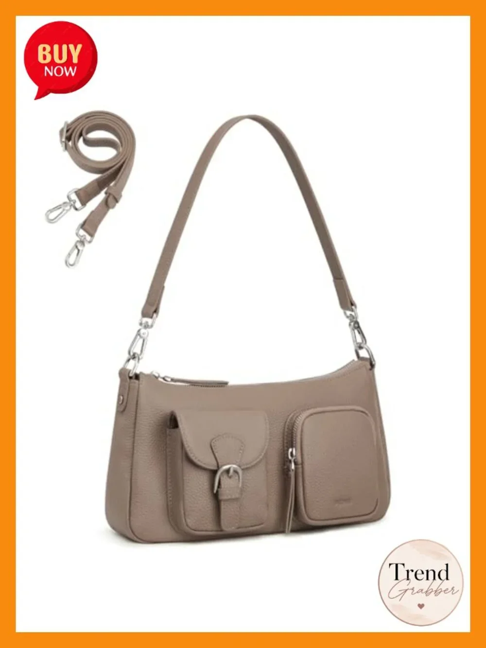 Pebbled Leather Hobo Crossbody Purse with 2 Straps, 6 Card Slots